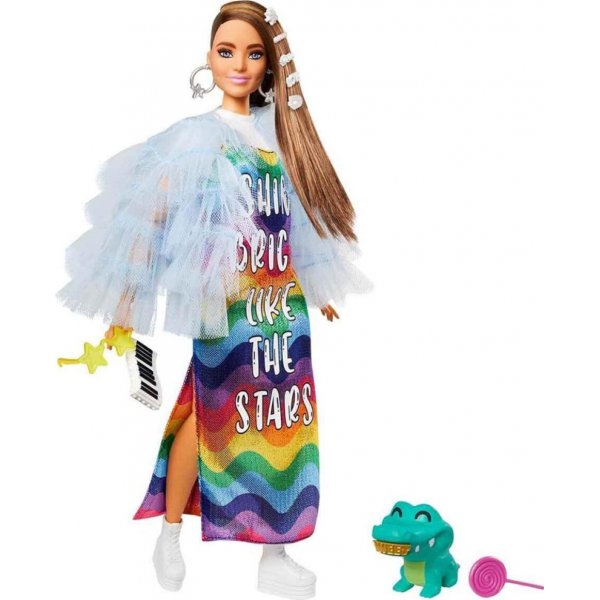 Barbie Extra Renkli Elbiseli Bebek ve Hayvan Arkadaşı Timsah