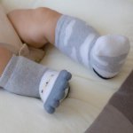 Babyjem Diş Kaşıyıcılı Havlu Bebek Çorabı, 6-12 Ay, Gri