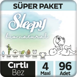 Sleepy Bio Natural Bebek Bezi, 4 Numara, 96 Adet