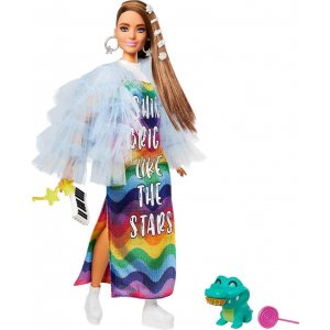 Barbie Extra Bebek ve Aksesuarları, Renkli Elbiseli