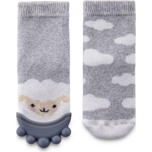 Babyjem Diş Kaşıyıcılı Havlu Bebek Çorabı, 6-12 Ay, Gri
