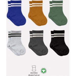 Bistyle Penye Çemberli Soket Çorap, Haki, 6'lı