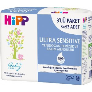 Hipp Ultra Sensitive Yenidoğan Temizlik ve Bakım Mendili, 52 Yaprak, 3'lü