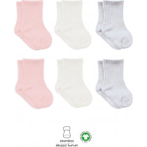 Bistyle Basic Penye Düz Soket Çorap, Pembe, Ekru, 6'lı