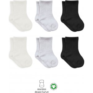Bistyle Basic Penye Düz Soket Çorap, Ekru, Gri, Siyah, 6'lı