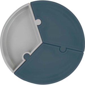 OiOi Puzzle Vakum Tabanlı Silikon Tabak Deep Blue / Powder Grey