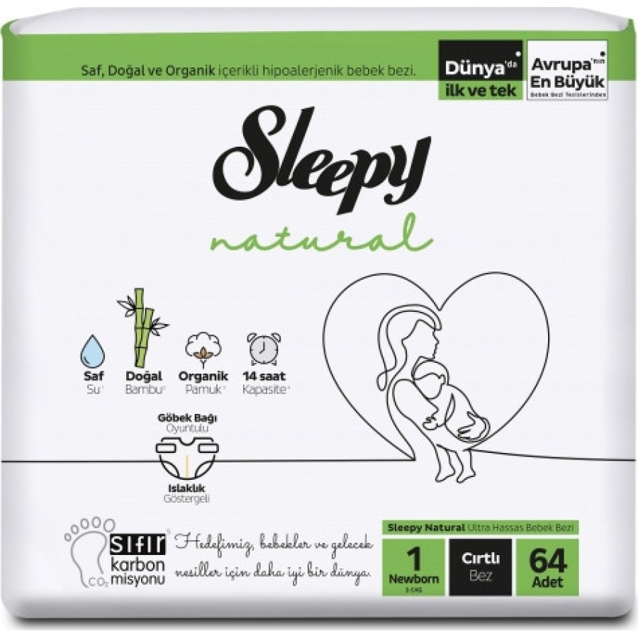 Sleepy Natural Bebek Bezi, 1 Numara, 64 Adet