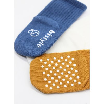 Bistyle Basic Kaymaz Penye Soket Çorap 3'Lü BS10106 İndigo Ekru Hardal