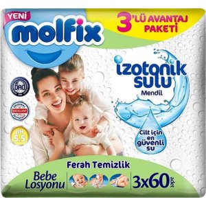 Molfix İzotonik Sulu Ferah Temizlik Islak Havlu Mendil, 60 Yaprak, 3'lü