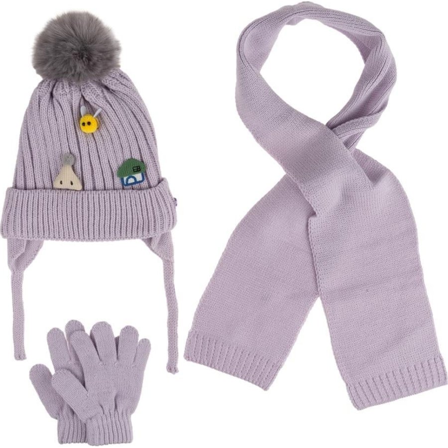Kitti Bebe Kız Atkı Bere Eldiven Takım (1-4 Yaş) K24160-03 Lila