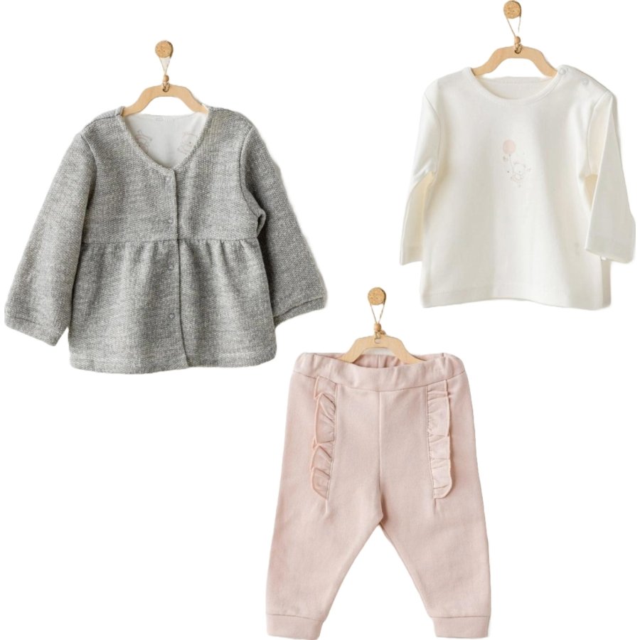 Andywawa Ballerina 3'lü Bebek Takım, Gri, Ekru, Pembe
