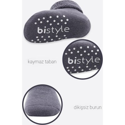 Bistyle 2'Li Çemberli Kaymaz Havlu Soket Çorap 10503 Gri-Antrasit