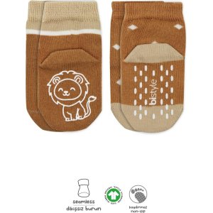 Bistyle Hayvan Figürlü Kaymaz Erkek Soket Çorap 2'Li BS10119 Hardal