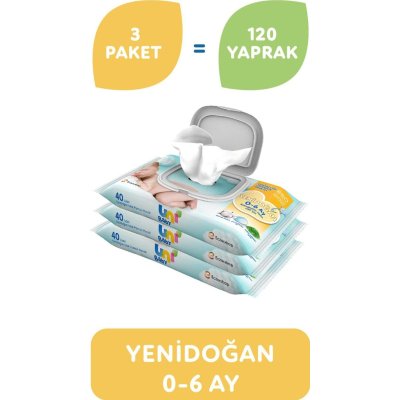 Uni Baby Yenidoğan Islak Mendil, 40 Yaprak, 3'lü
