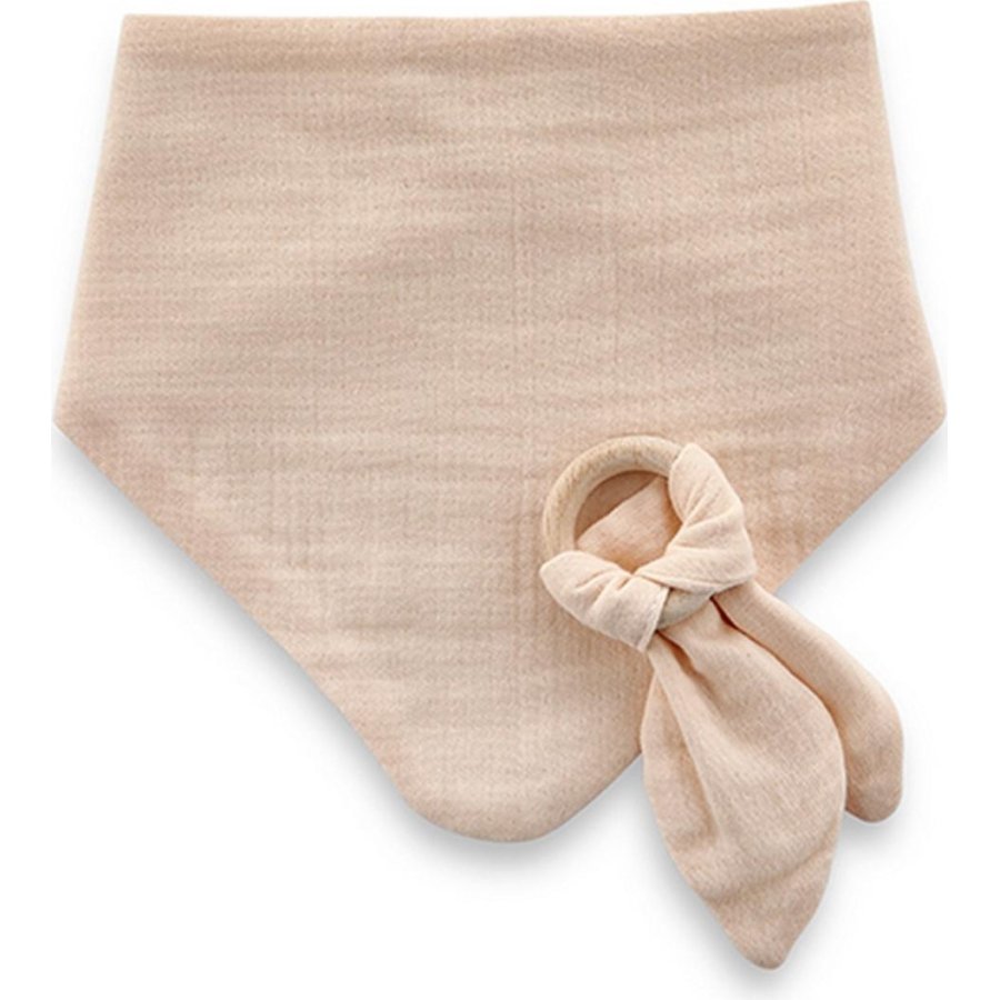 BabyJem Ahşap Diş Kaşıyıcılı Bürümcük Müslin Önlük, Somon