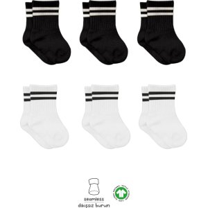 Bistyle Penye Çemberli Soket Çorap, Siyah, Beyaz, 6'lı