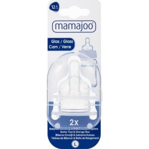 Mamajoo Saklama Kutulu Anti Kolik Cam Biberon Emziği, No: 3, 12+ Ay, 2'li