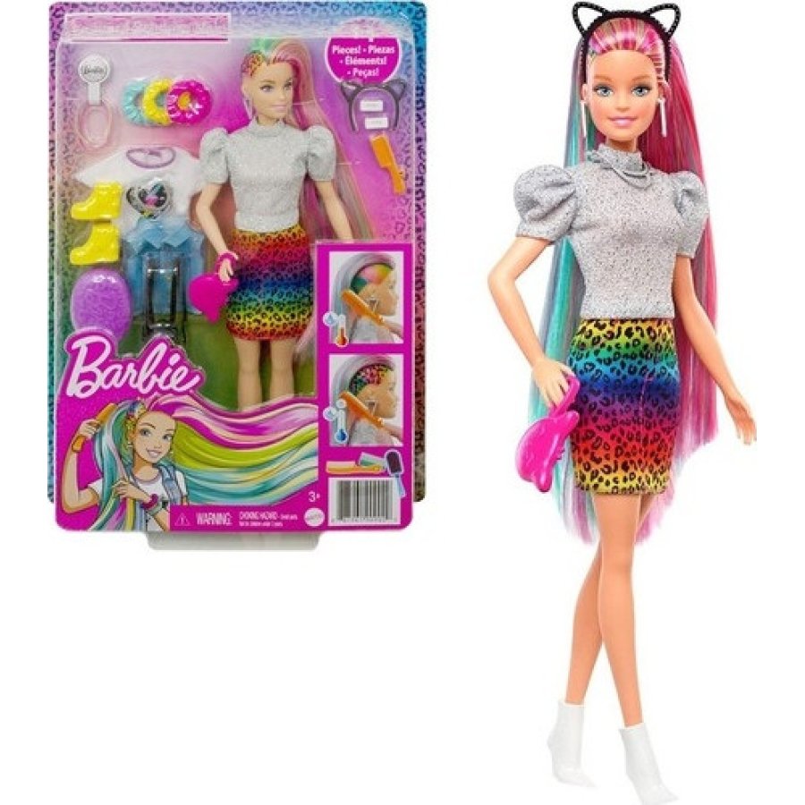 Barbie Leopar Desenli Saçlar Bebeği