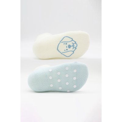 Bistyle Organik Penye Figürlü Kaymaz Soket Çorap, Mavi, Ekru, 2'li