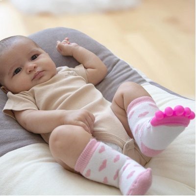 Babyjem Diş Kaşıyıcılı Havlu Bebek Çorabı, 6-12 Ay, Pembe