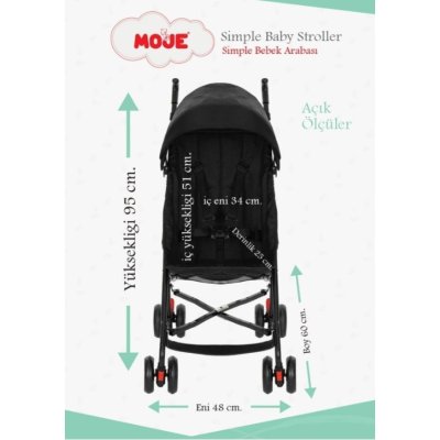 Moje Simple Pratik Baston Bebek Arabası Gri