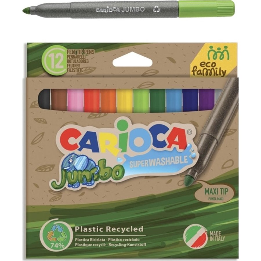 Carioca Eco Family Jumbo Süper Yıkanabilir Keçeli Boya Kalemi, 12'li