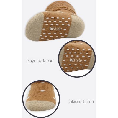 Bistyle Puanlı Kaymaz Havlu Soket Çorap 2'Li BS10502 Hardal