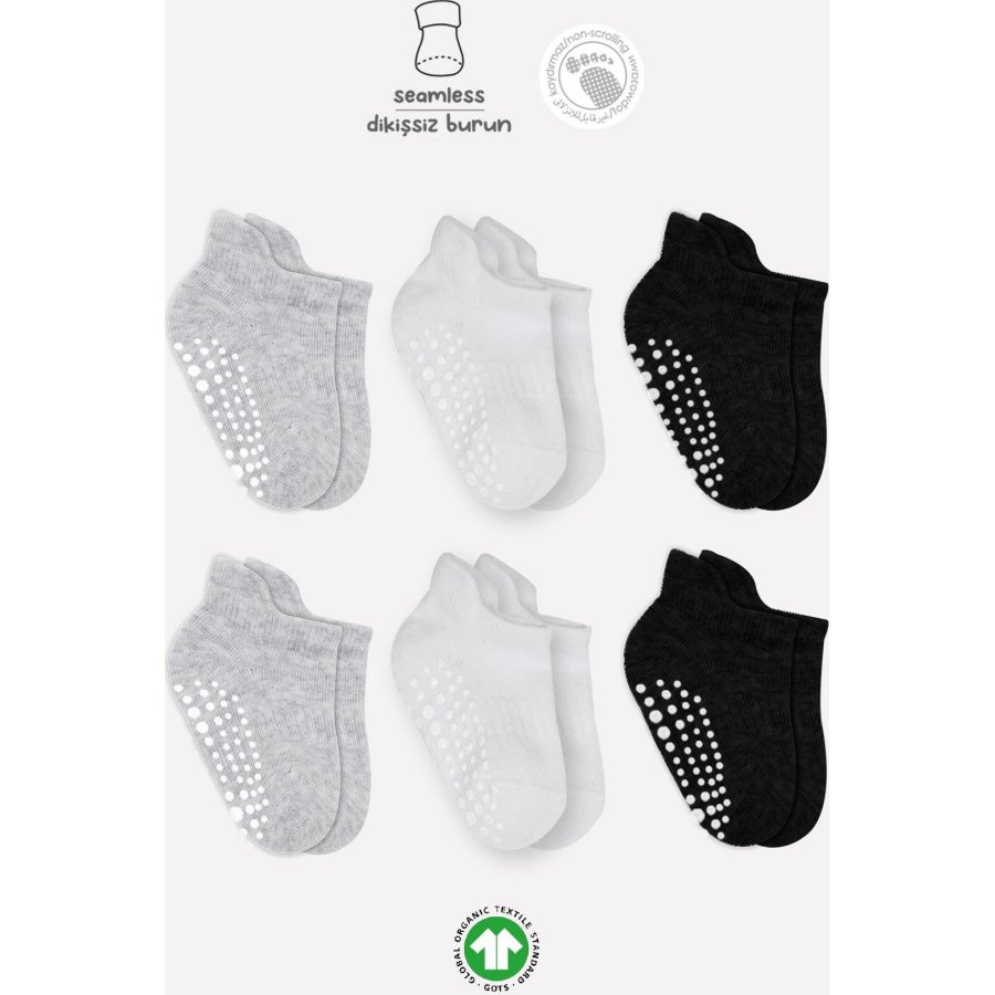 Bistyle 6'Lı Sneakers Kaymaz Penye Çorap 20102 Gri Beyaz Siyah