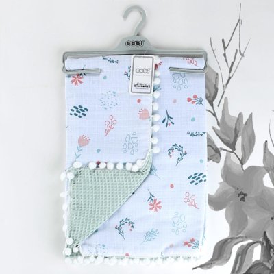 Sebi Bebe Ponponlu Çift Katlı Müslin Bebek Battaniye