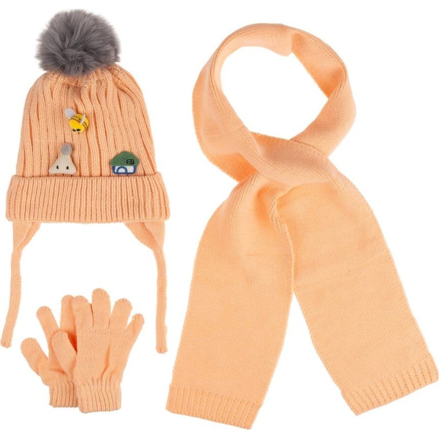 Kitti Bebe Kız Atkı Bere Eldiven Takım (1-4 Yaş) K24160-03 Şeftali
