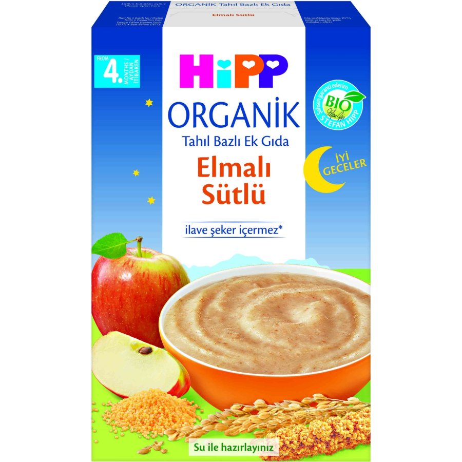 Hipp Organik İyi Geceler Elmalı Sütlü Tahıl Bazlı Ek Gıda, 250 g