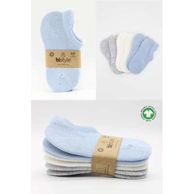 Bistyle Penye Sneakers Soket Çorap, Mavi, Ekru, 6'lı