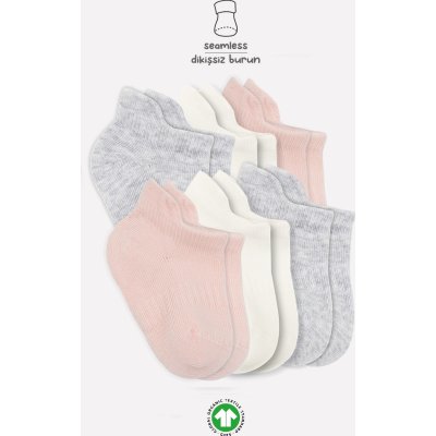 Bistyle Penye Sneakers Soket Çorap, Pembe, Ekru, 6'lı