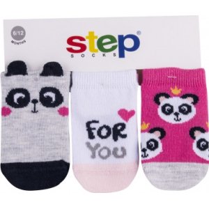 Step 3D Panda Patik Çorap, Karışık Renkli, 3'lü