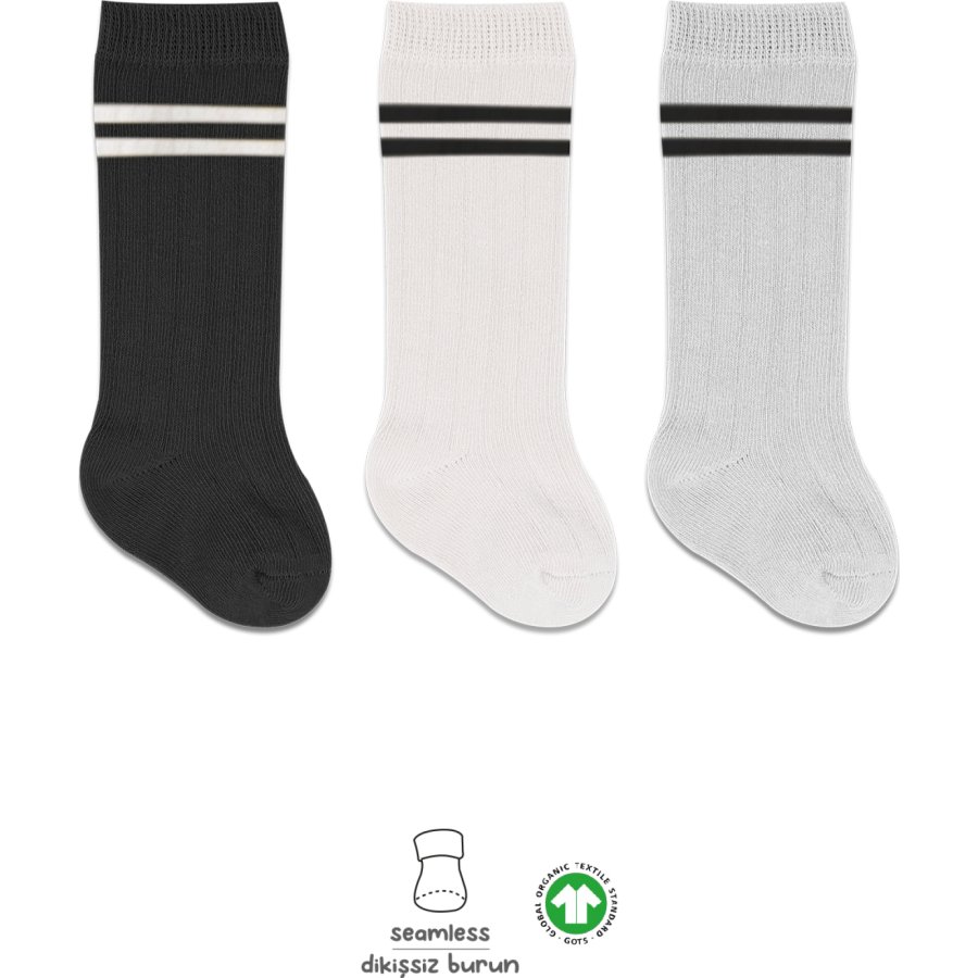 Bistyle Derby Dizaltı Çorap 3'Lü BS40101 Siyah Ekru Gri Çemberli