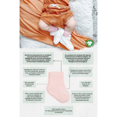 Bistyle Organik Puan Derby Penye Soket Çorap, Pembe, Ekru, 2'li