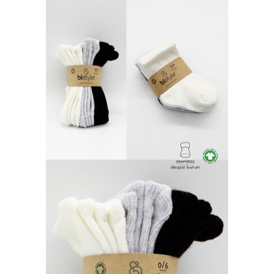 Bistyle Basic Penye Düz Soket Çorap, Ekru, Gri, Siyah, 6'lı