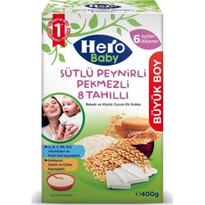 Hero Baby Sütlü 8 Tahıllı Peynirli Pekmezli Ekonomik Paket Kaşık Mama 400 Gr