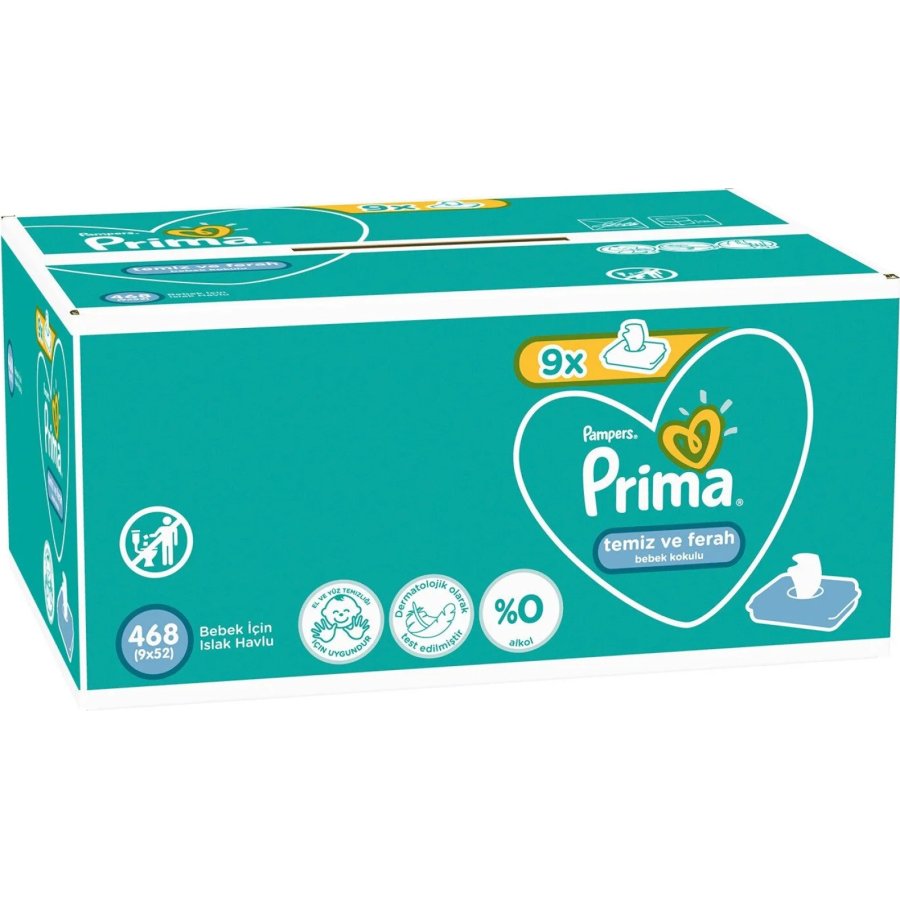 Prima Temiz ve Ferah Islak Havlu Mendil 9'Lu 468 Yaprak