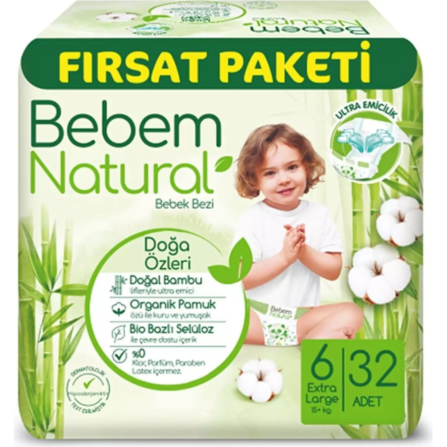 Bebem Natural Bebek Bezi, 6 Beden, 32 Adet