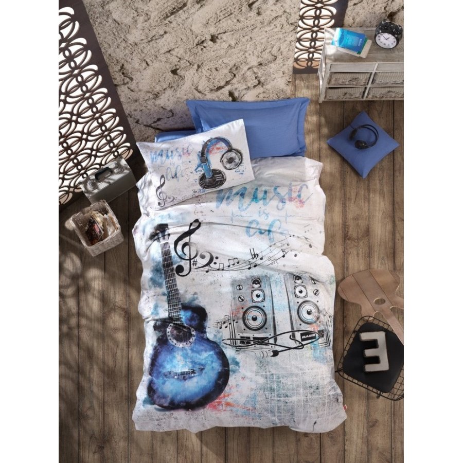 Cotton Box Genç Odası Nevresim Takımı, Tek Kişilik, Mavi, Guitar