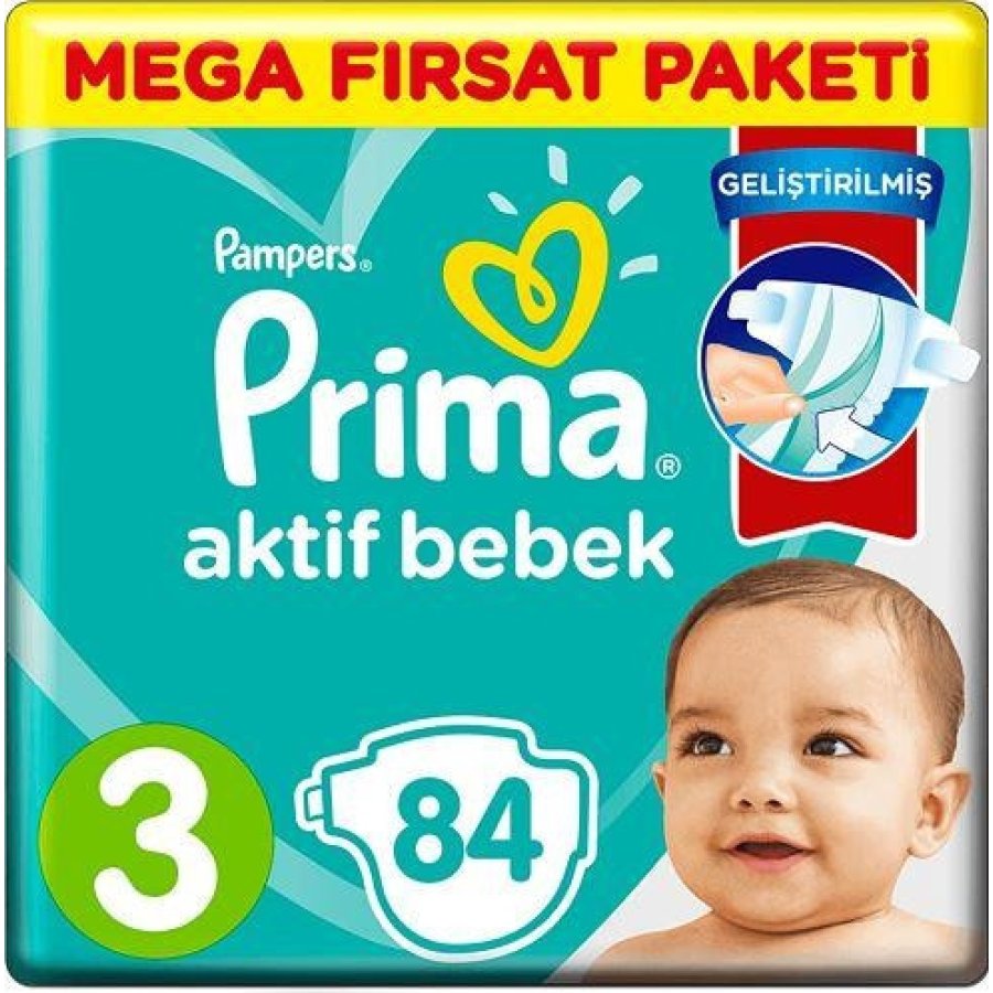 Prima Aktif Bebek Bezi, 3 Beden, 84 Adet