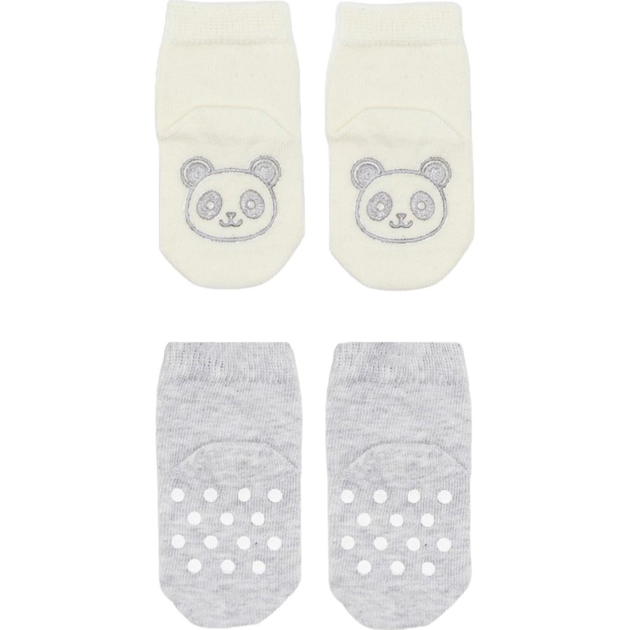 Bistyle Organik Penye Figürlü Kaymaz Soket Çorap, Gri, Ekru, 2'li