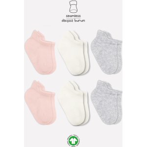 Bistyle Penye Sneakers Soket Çorap, Pembe, Ekru, 6'lı