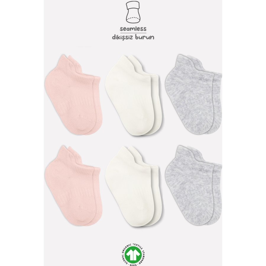 Bistyle Penye Sneakers Soket Çorap, Pembe, Ekru, 6'lı