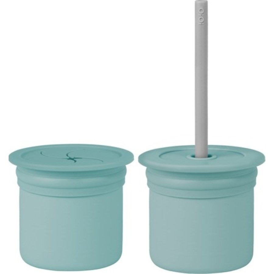 OiOi Ham+Hüp Pipetli Silikon Bardak Seti Aqua Green / Powder Grey
