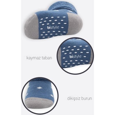 Bistyle Puanlı Kaymaz Havlu Soket Çorap 2'Li BS10502 İndigo Gri