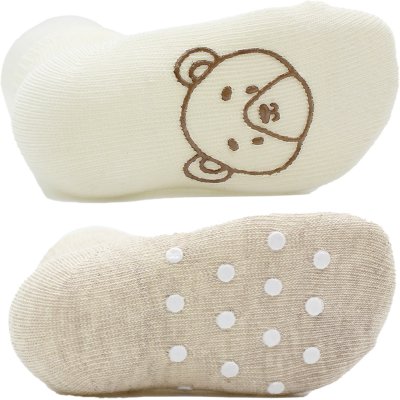 Bistyle Organik Penye Figürlü Kaymaz Soket Çorap, Bej, Ekru, 2'li