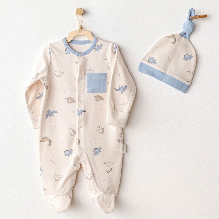 Andywawa AC25919 Romper Hat Set Dino Bebek Tulum Takım Beige