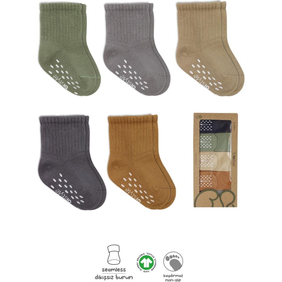 Bistyle 5'Li Penye Kaymaz Düz Soket Çorap 10121 Yeşil